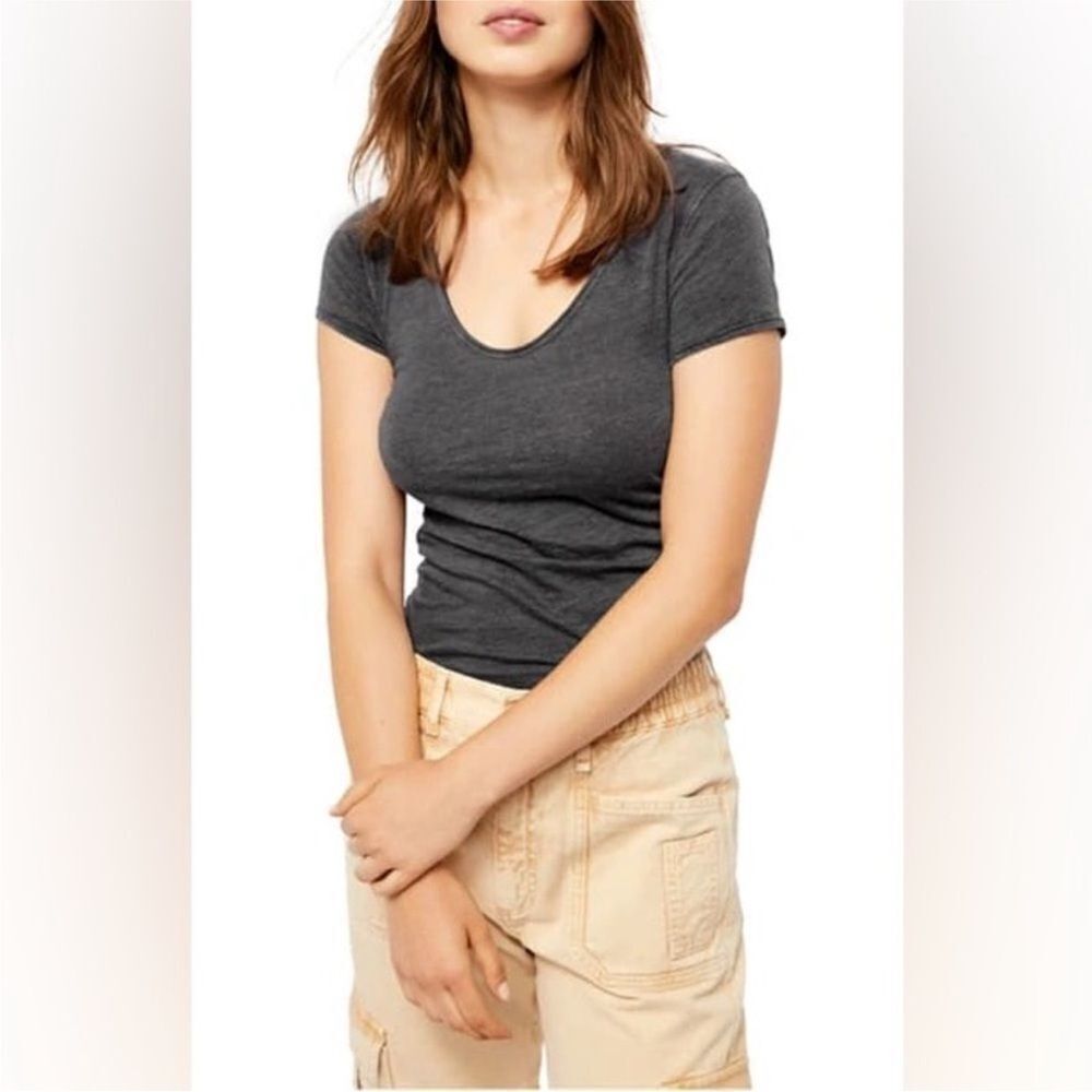 Free People NWT Sonnet Short Sleeve Top in Gray Size Small